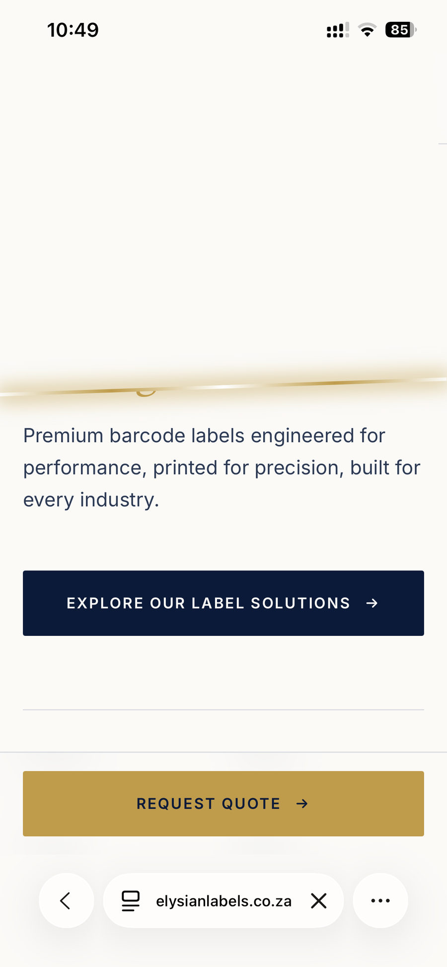 Elysian Labels mobile website transition